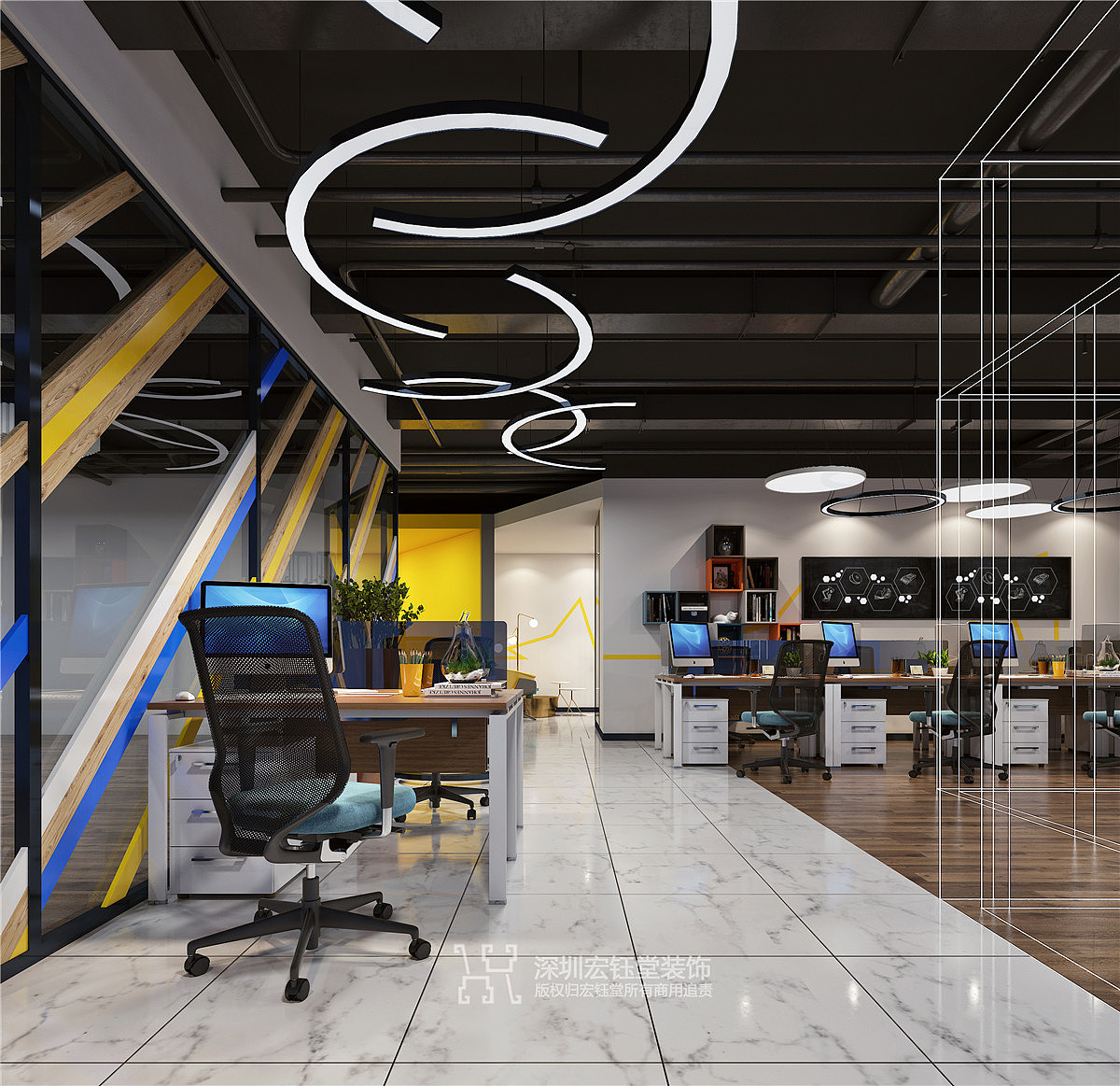鄭州時尚前衛的企業辦公室裝修設計圖|宏鈺堂辦公設計