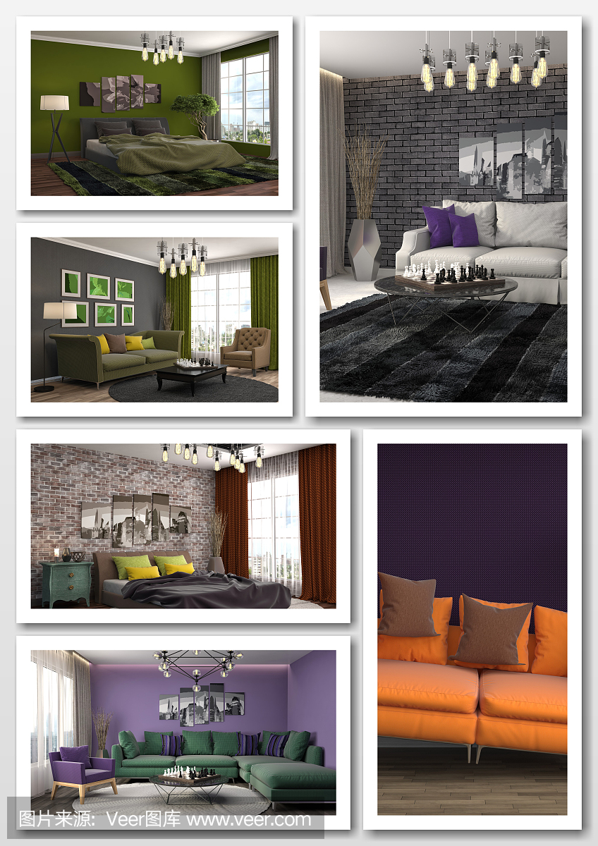 現代家居室內拼貼畫。三維演示